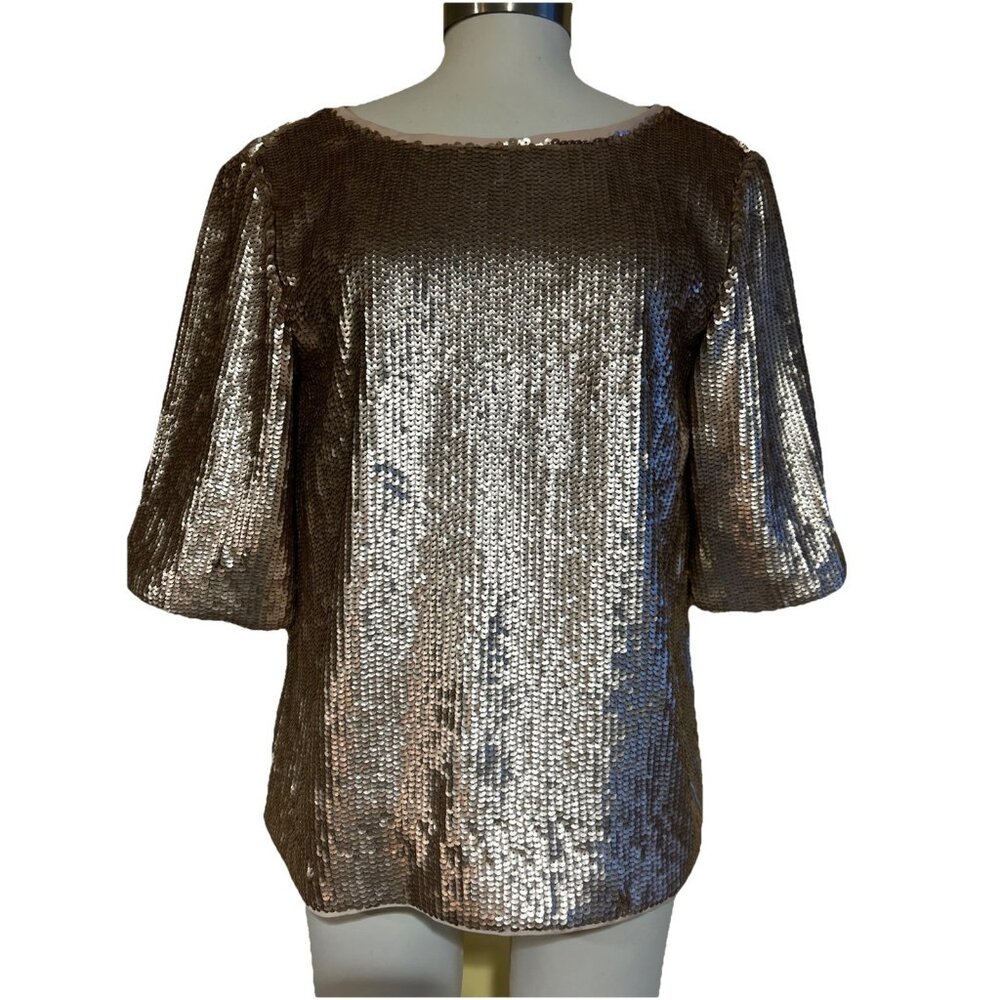 NWT J Crew Top Women 2T Tall Rose Gold Sequin Back Tie Shimmer Party Holiday